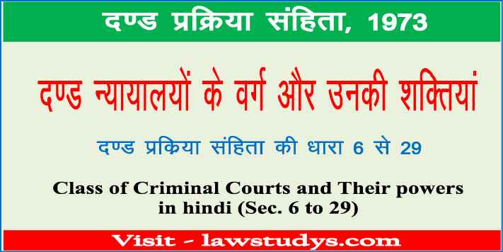 दण्ड न्यायालयों के वर्ग और उनकी शक्तियों की विवेचना | Sec 6 CrPC in Hindi