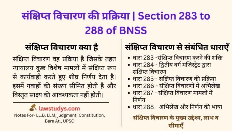 संक्षिप्त विचारण क्या है इसकी शक्ति एंव प्रक्रिया का विस्तृत वर्णन Section 283 to 288 of BNSS