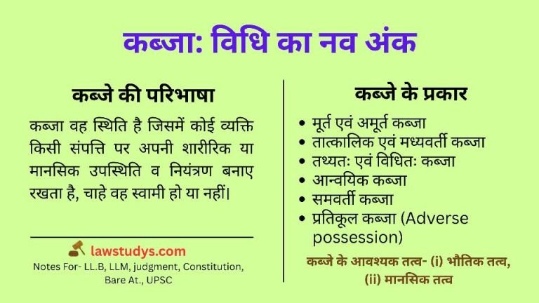 कब्जे का कानून में स्थान परिभाषा, आवश्यक तत्व और उसका संरक्षण